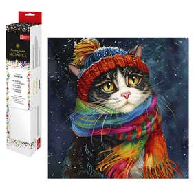 Алмазная мозаика Зимний кот, размер: 30х30см