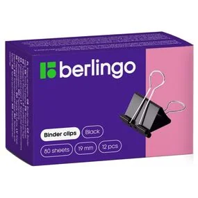 Зажимы для бумаги Berlingo, 19мм, 12 штук, черные