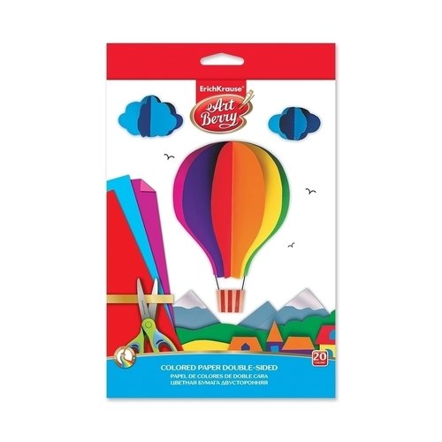 Цветная бумага двусторонняя мелованная в папке с подвесом ArtBerry В5, 10 листов, 20 цветов, игрушка-набор для детского творчества апплика цветная бумага тишью цыпленок а4 10 листов 10 цветов