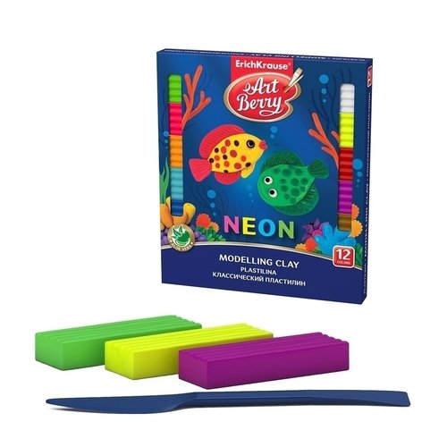 Классический пластилин ArtBerry с Алоэ Вера Neon, 12 цветов со стеком, 216 г