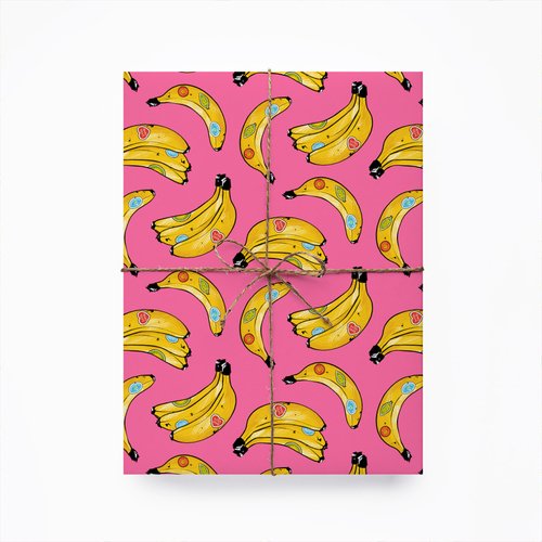 Упаковочная бумага «Бананы на розовом»