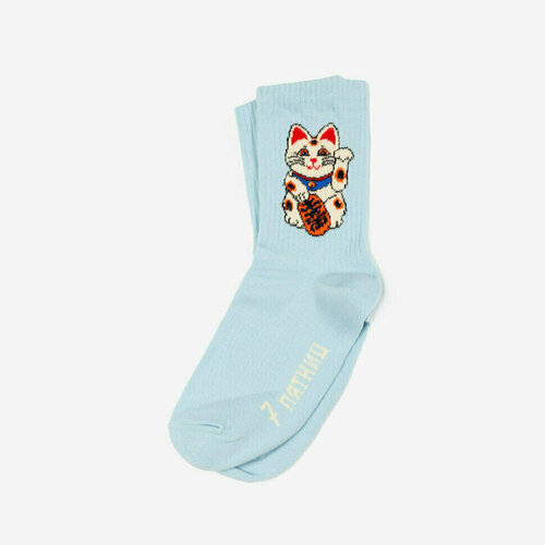 Носки 7 пятниц Кот-талисман 35-40 светло-голубые 490₽