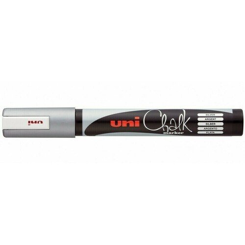 Меловой маркер Uni Chalk PWE-5M, пулевидный, 2.5 мм, серебрянный