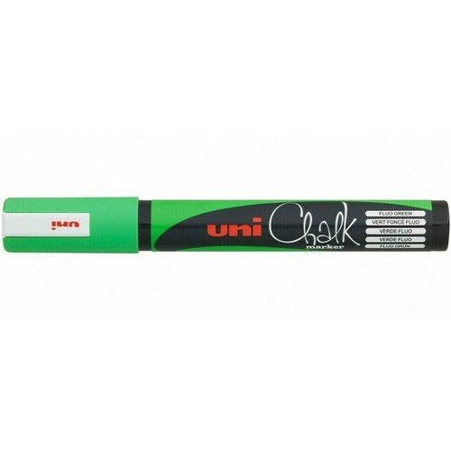 цена Меловой маркер Uni Chalk PWE-5M, пулевидный, 2.5 мм, флюоресцентный зеленый