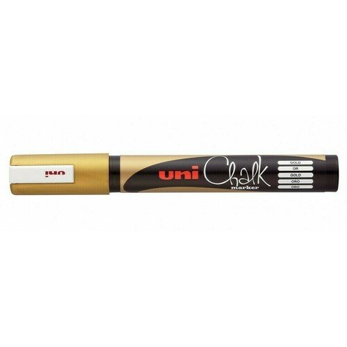 Меловой маркер Uni Chalk PWE-5M, пулевидный, 2.5 мм, золотой фото