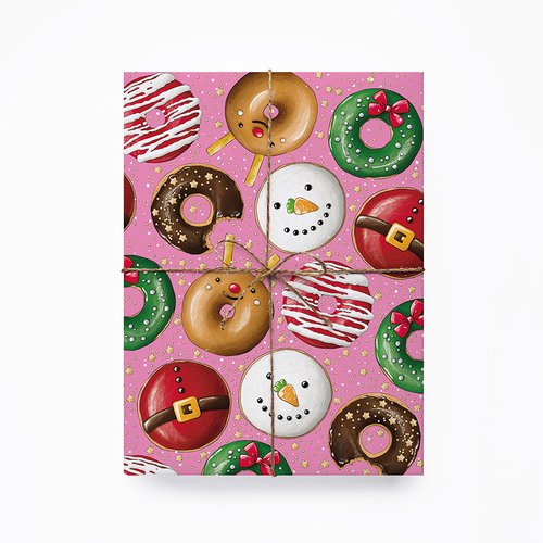 Упаковочная бумага НГ. Пончики на розовом, 70 х 100 см