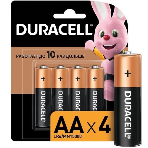 Батарейки Duracell AA (LR6), щелочные, КОМПЛЕКТ 4 шт., в блистере комплект батареек 4 шт duracell basic aa lr6 mn1500