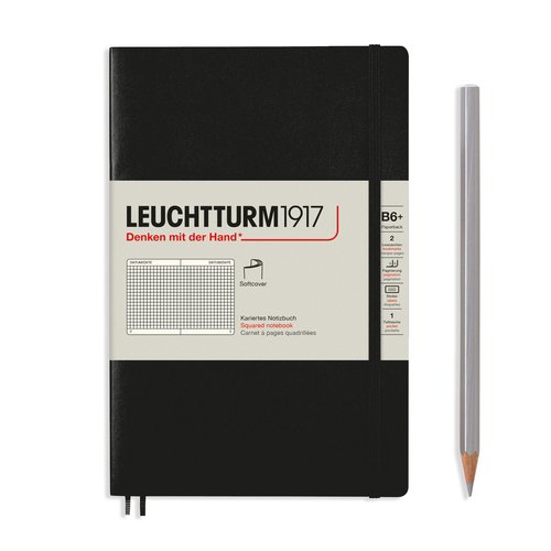 Записная книжка Leuchtturm Paperback В6+, в клетку, черная, 123 страниц, мягкая обложка