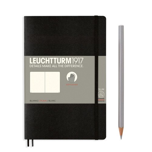 Блокнот Leuchtturm Paperback В6+, нелинованный, черная, 123 страницы, мягкая обложка, черный