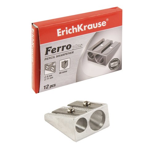 Металлическая точилка Erich Krause Ferro Plus, два отверстия, цвет корпуса серебряный