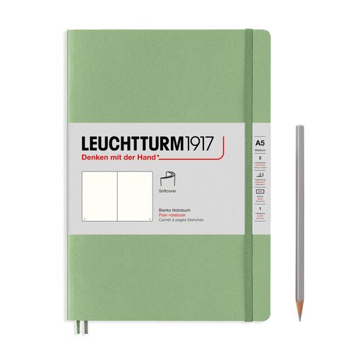 Записная книжка Leuchtturm, нелинованная, пастельный зеленый, 123 страницы, мягкая обложка, а5