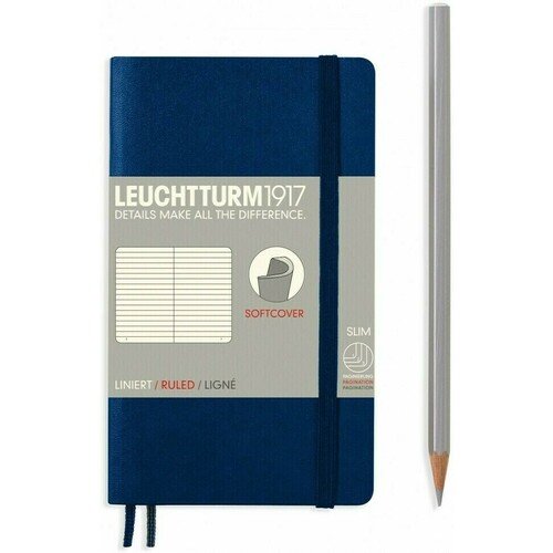 Записная книжка Leuchtturm Pocket, в линейку, темно-синий, 123 страницы, мягкая обложка, А6