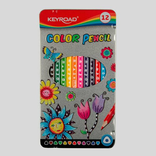 Набор цветных карандашей Keyroad, 12 цветов, металлический пенал набор цветных пластиковых карандашей creativiki 6 цветов