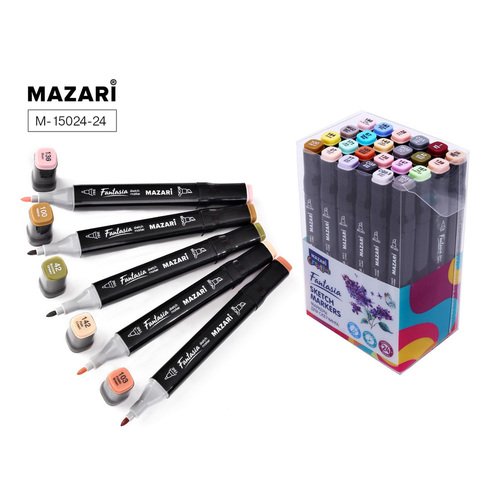 Набор маркеров для скетчинга Mazari Fantasia Grey-pastel, 24 шт mazari набор двухсторонних маркеров для скетчинга mazari fantasia white 48 цветов чехол на молнии
