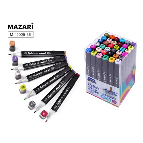 Набор маркеров для скетчинга Mazari Fantasia Main colors, 36 шт набор маркеров для скетчинга deli 70804 36 двойной пиш наконечник 36цв пластиковая коробка 36шт