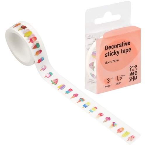 Клейкая лента декоративная Meshu Ice cream 15 см х 3 м 90₽