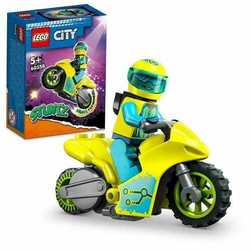 набор с элементами конструктора lego city 60360 spinning stunt challenge испытание каскадеров с вращением 117 дет Конструктор LEGO City 60358 Кибер-трюк-байк