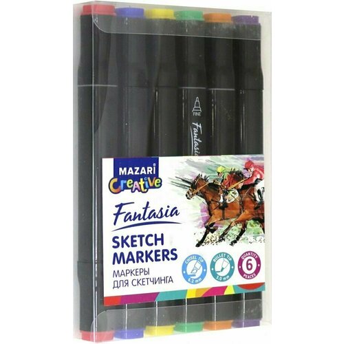 Набор маркеров для скетчинга Mazari Fantasia Main colors, 6 штук mazari набор двухсторонних маркеров для скетчинга mazari fantasia white 48 цветов чехол на молнии