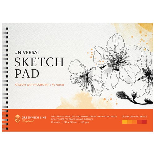 Альбом для рисования Greenwich Line Watercolor sketch Flowery, 40 листов, А4, на гребне, 160г/м2 PS40c-36874
