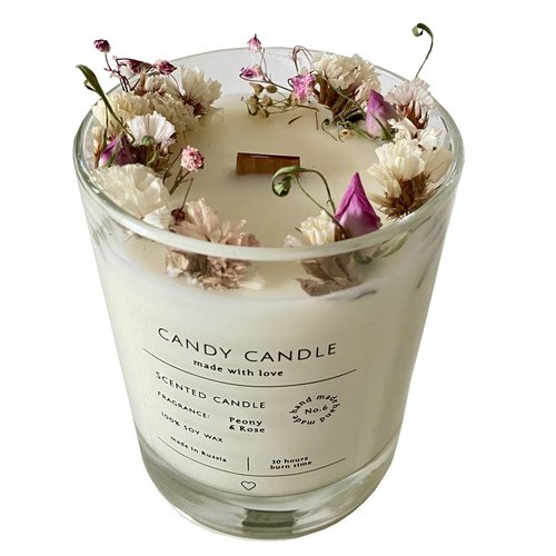 Свеча ароматическая Candy Candle, пион и роза, цветы, 180 мл