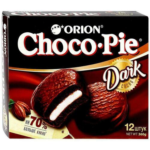 Печенье Orion ChocoPie Dark, с воздушным бисквитом, 360 г печенье lotte choco pie cacao с какао в шоколадной глазури 168 г