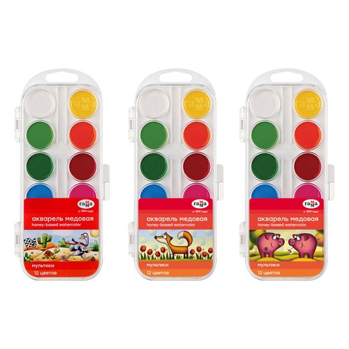 Акварель Гамма Мультики медовая 12 цветов без кисти в ассортименте 133₽