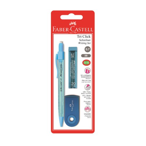 Карандаш Faber-Castell Tri Click Sleeve Mini, механический, 0,7мм, 2B, с ластиком, грифели 20 штук, 0,7 мм ластик faber castell oval pvc free овальный 60 х 30 х 10мм пластиковый держатель черный белый