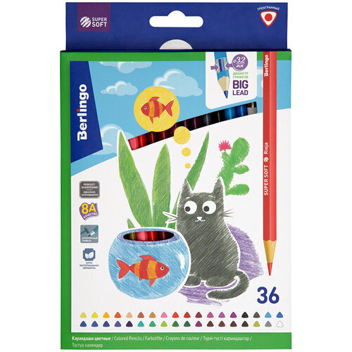 Карандаши цветные Berlingo SuperSoft Жил-был кот трехгранные 36 цветов 1050₽
