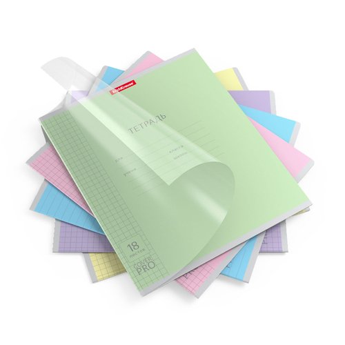 Тетрадь ErichKrause Классика CoverPrо школьная ученическая, А5+, 18 листов, клетка, с пластиковой обложкой, на скобе, в ассортименте
