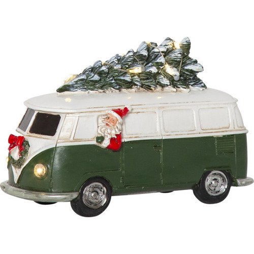 Декоративная миниатюра Star Trading Санта в фургоне с ёлкой, 15,5 х 10 см, со световыми эффектами 2023 рождественская льняная красная подушка искусственная мультяшная рождественская елка снеговик искусственная подушка 45x45 украшение дл