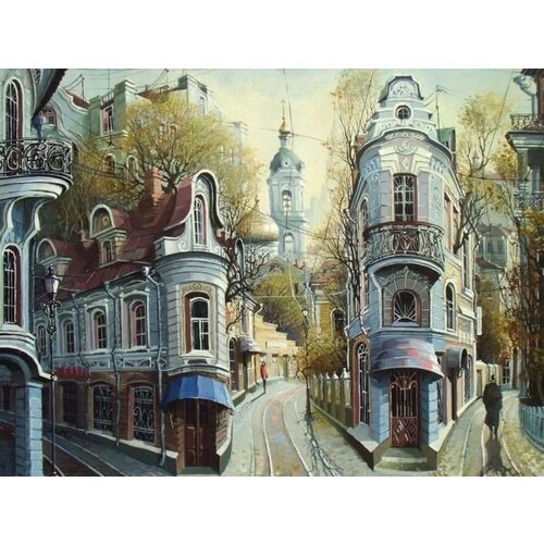 Картина по номерам с цветной схемой на холсте Улочки старой Москвы, 30х40 см