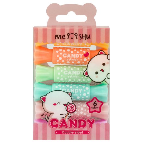 Набор текстовыделителей двусторонних Meshu Candy, 6 цветов, пастельные цвета текстовыделитель двусторонний meshu candy мини пулевидный скошенный 2 4мм 30 шт