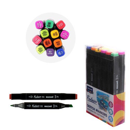 Набор маркеров для скетчинга Mazari Fantasia, 12 шт, Main+Fluorescent Colors 7577/15021 набор двусторонних маркеров гамма студия для скетчинга 36 цветов