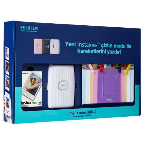 принтер моментальной печати фото для смартфонов fujifilm instax mini link 2 space blue bundle box Принтер моментальной печати фото для смартфонов INSTAX MINI LINK 2 CLAY WHITE BUNDLE BOX