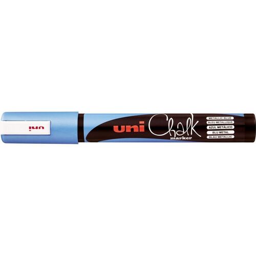 Меловой маркер Uni Chalk PWE-5M, синий металлик, 1.8-2.5 мм фото