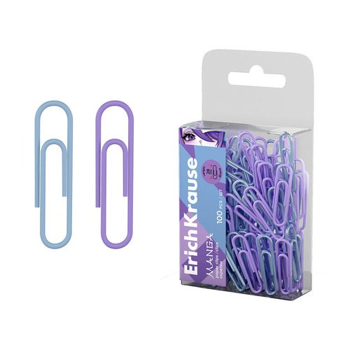 Скрепки металлические с виниловым покрытием ErichKrause Manga 28мм ассорти 100 шт 230₽
