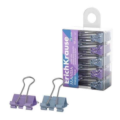 Зажимы для бумаг Energy Save ErichKrause Manga 19 мм ассорти 10 шт 210₽