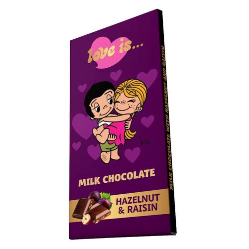 шоколад dove с молотым фундуком и изюмом 90 г Шоколад Love is молочный с фундуком и изюмом, 85гр