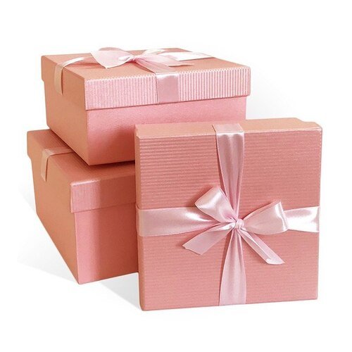 Коробка подарочная, с бантом, бумага микровельвет, 19 x 19 x 9 см, розовая коробка подарочная черный мрамор 19 19 9 5см картон