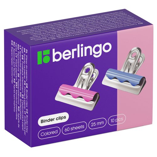 Зажимы-бульдоги для бумаг Berlingo, 25мм, 10шт, цветные цена и фото
