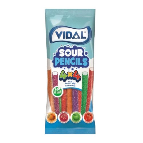 Жевательный мармелад VIDAL STIXI 4Х4 Карандаш Sоur Pencils Vegan, 90 г жевательный мармелад vidal mega sweet mix 90 г