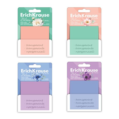 Блок самоклеящийся пластиковый ErichKrause Pastel Bloom 75х75 мм 50 листов 61580 в ассортименте 290₽