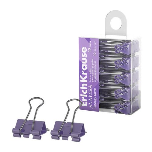 Зажимы для бумаг ErichKrause Energy Save Manga 19 мм Lilac 10 шт 290₽