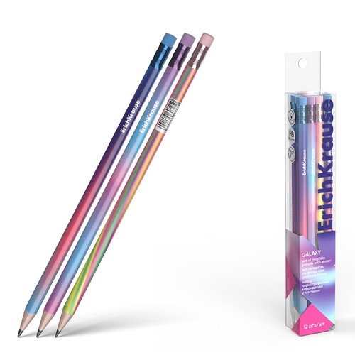 Набор чернографитных карандашей ErichKrause Galaxy трехгранных с ластиком HB 12 штук 450₽