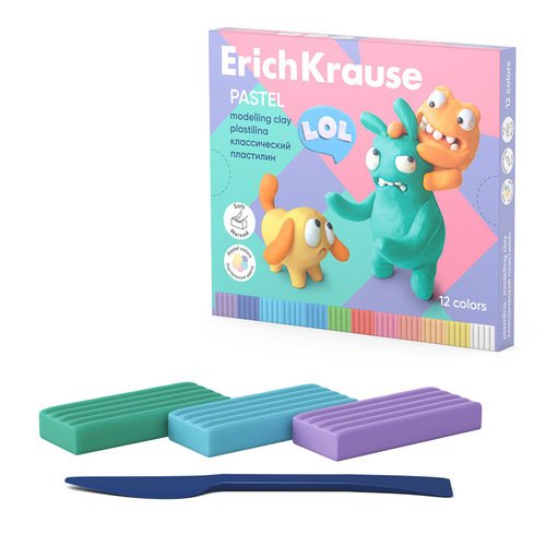 Пластилин классический ErichKrause Jolly Friends Pastel 12 цветов со стеком 216 гр 290₽
