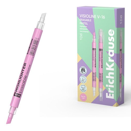 Двухсторонний стираемый текстмаркер ErichKrause Visioline V-16 Erasable Pastel цвет чернил розовый 110₽