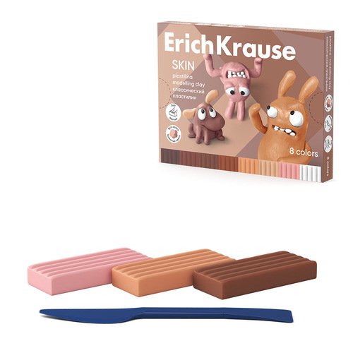 Пластилин классический ErichKrause Jolly Friends Skin 8 цветов со стеком 144 гр 220₽