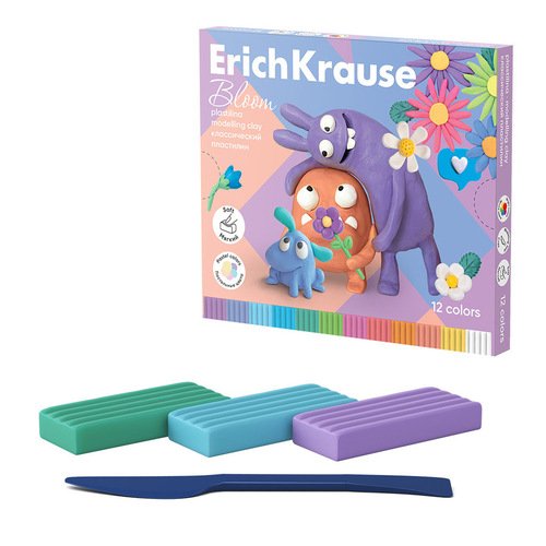 Пластилин классический ErichKrause Jolly Friends Pastel Bloom 12 цветов со стеком 216 гр 380₽