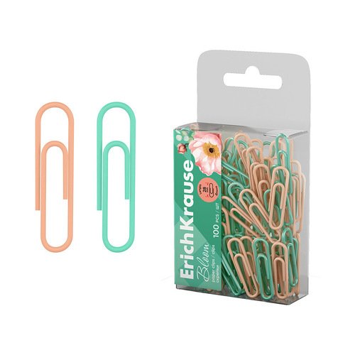 Скрепки металлические с виниловым покрытием ErichKrause Pastel Bloom 28 мм ассорти 100 шт 180₽