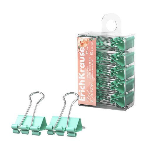 Зажимы для бумаг ErichKrause Pastel Bloom 19 мм Mint 10 шт 220₽